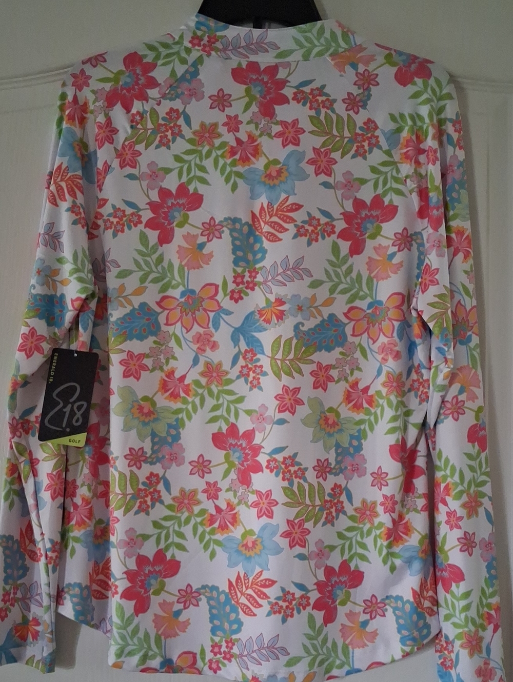 Emerald Floral Zip-Front Long Sleeve Top - White Multi ( GOLF SHIRT) - Picture 3 of 4
